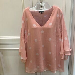Lane Bryant Pale Peach/Pink Polka Dot V-Neck Tunic